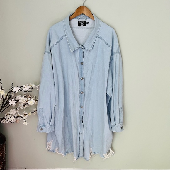 Boohoo+ All Over Ripped Denim Shirt Dress Size 22 (US) - Picture 3 of 6